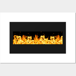 Wall of fire on black background Posters and Art